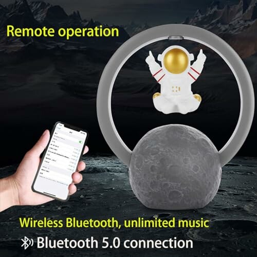 Astronaut-themed Bluetooth speaker with remote operation and Bluetooth 5.0 connection.