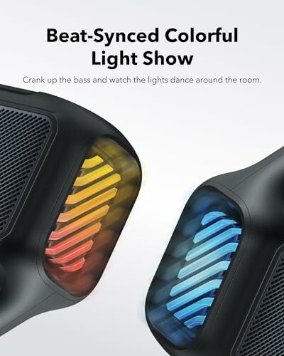 Speakers with beat-synced colorful lights in red and blue