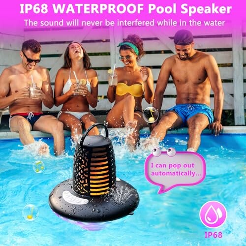 People enjoying a pool with a waterproof speaker.